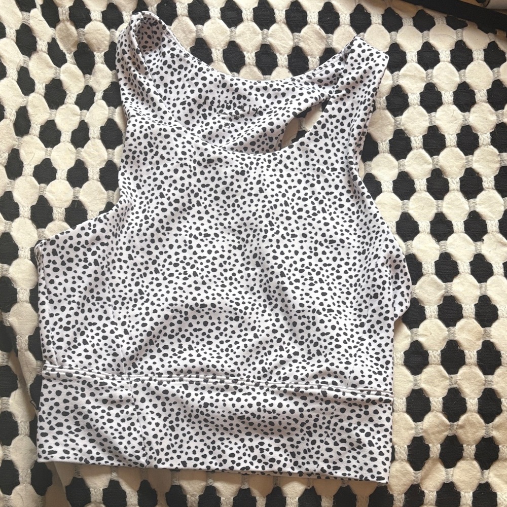 High-Neck Black & White Spot Crop Tank Top